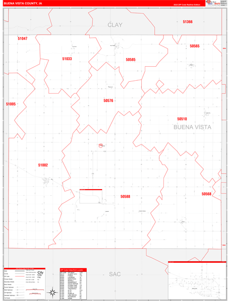 Buena Vista County, IA Wall Map Red Line Style